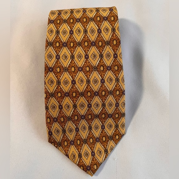 Prima Italy Tie  Gold Diamond Geometric Made‎ In Italy Necktie - Picture 1 of 3